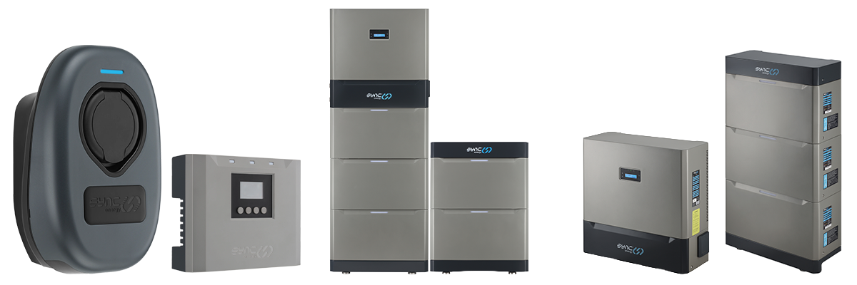 Sync Energy home energy ecosystem including battery storage, hybrid inverter, EV charger and solar power diverter for UK installations